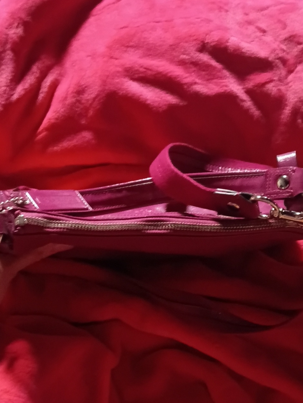 Coach Poppy Magenta Leather Shoulder Bag with Heart Charm - Picture 10 of 13